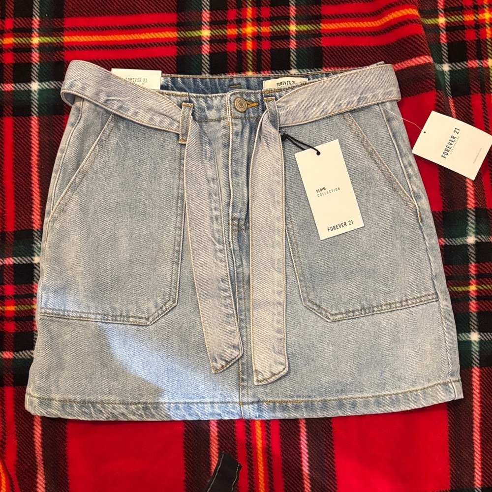 Forever 21 Light Blue Belted Denim Mini Skirt
